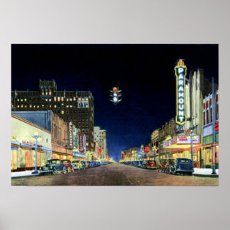 Amarillo Texas Polk Street Night Uitzicht 1940 Poster