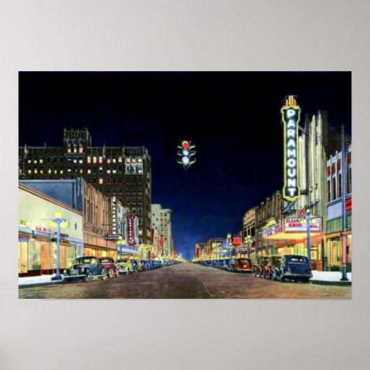 Amarillo Texas Polk Street Night Uitzicht 1940 Poster (Voorkant)