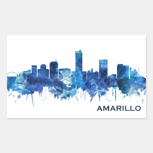Amarillo Texas Skyline Blue Rechthoekige Sticker (Voorkant)