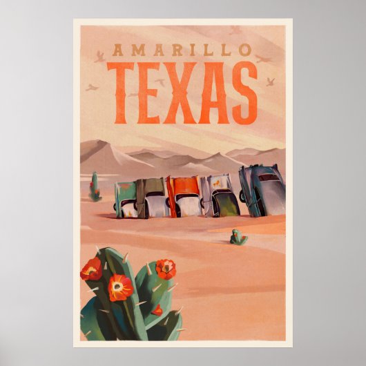 Amarillo, Texas Vintage Travel Art Poster (Voorkant)