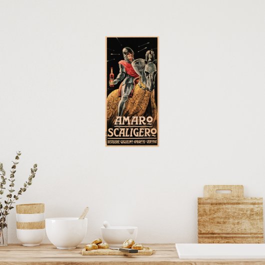 AMARO SCALIGERO Knight Italiaanse liqueur ad Poster (Keuken)