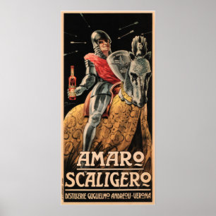 AMARO SCALIGERO Knight Italiaanse liqueur ad Poster