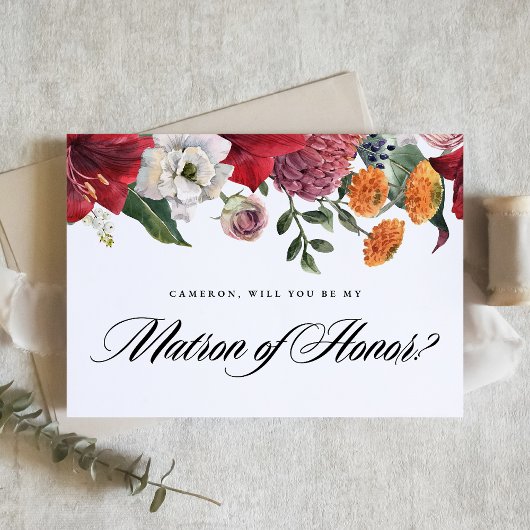 Amaryllis Botanical Will You Be My Matron of Honor Briefkaart