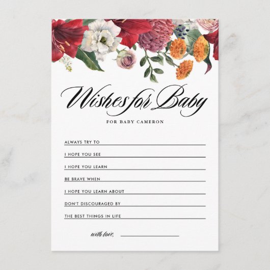 Amaryllis Botanisch Baby shower Wensen voor Baby Informatiekaartje (Voorkant)