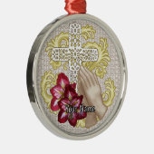 Amaryllis Christian Cross Metalen Ornament (Rechts)
