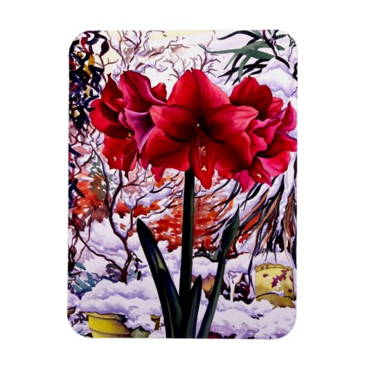 Amaryllis door sneeuwvenster magneet (Verticaal)