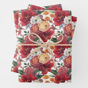 Amaryllis en Chrysanten Bloemenpatroon Inpakpapier Vel