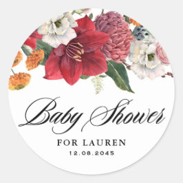 Amaryllis en chrysanten Bloemetjes Baby Shower Ronde Sticker