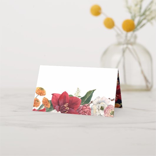 Amaryllis en Chrysanten Botanische bruiloft Plaatskaartje (Voorkant)