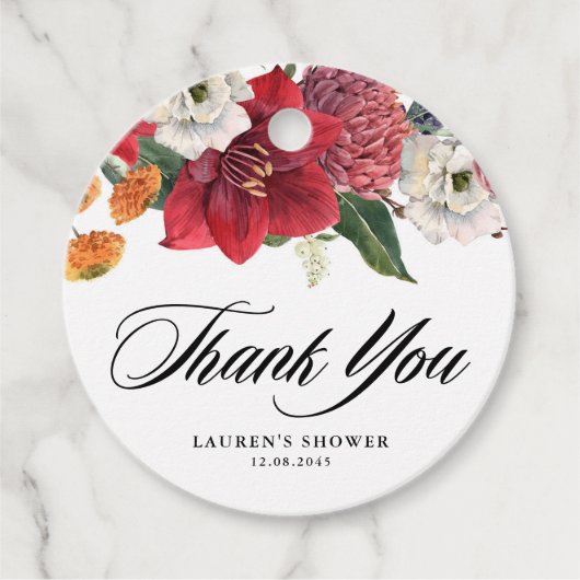 Amaryllis en chrysanten bruidsshower bedankt bedankjes labels (Voorkant)