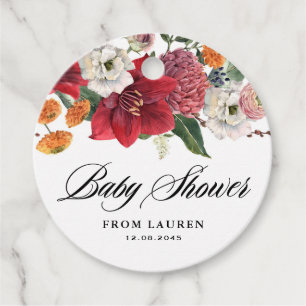 Amaryllis en Chrysanthemums Floral Baby shower Bedankjes Labels