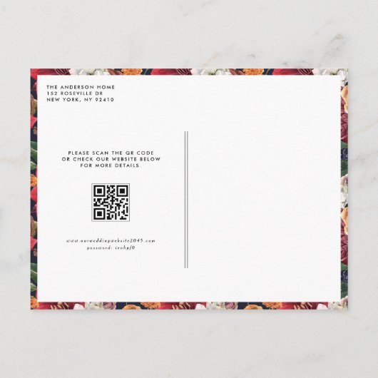 Amaryllis en Herfst Bloemen QR Code Save the Date Aankondigingskaart (Achterkant)