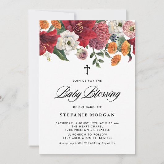 Amaryllis en Mums Botanische Baby Zegen Kaart (Voorkant)