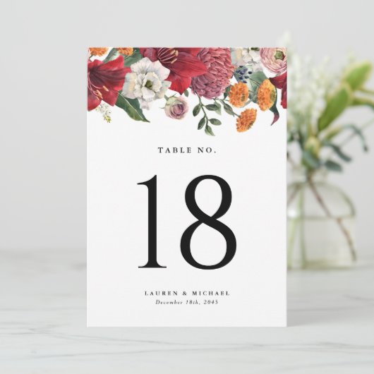 Amaryllis en Mums Botanische Trouwtafel Nummer (Staand voorkant)