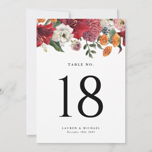 Amaryllis en Mums Botanische Trouwtafel Nummer (Achterkant)