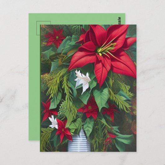 Amaryllis en Poinsettia Floral AI Art Briefkaart (Voorkant / Achterkant)