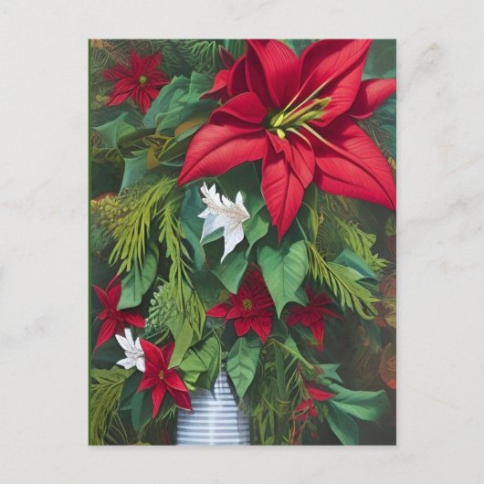 Amaryllis en Poinsettia Floral AI Art Briefkaart (Voorkant)