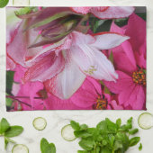 Amaryllis en Poinsettia Red Holiday Flowers Theedoek (Gevouwen)