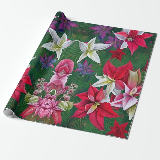 Amaryllis Flowers en pine Cadeaupapier (Uitgerold)