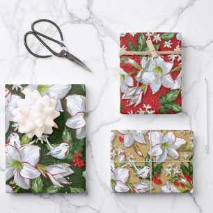 Amaryllis, Holly & Doves Inpakpapier Vel