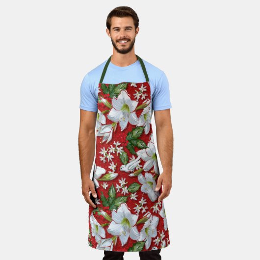 Amaryllis & Holly Rode Kerstmis Schort (Gedragen)