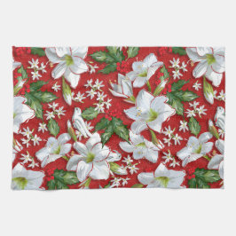 Amaryllis & Holly Rode Kerstmis Theedoek