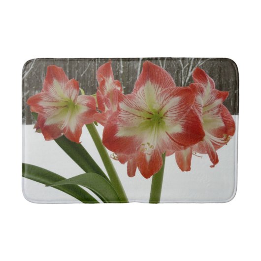 Amaryllis in Snow Red Holiday Winter Floral Badmat (Voorkant)
