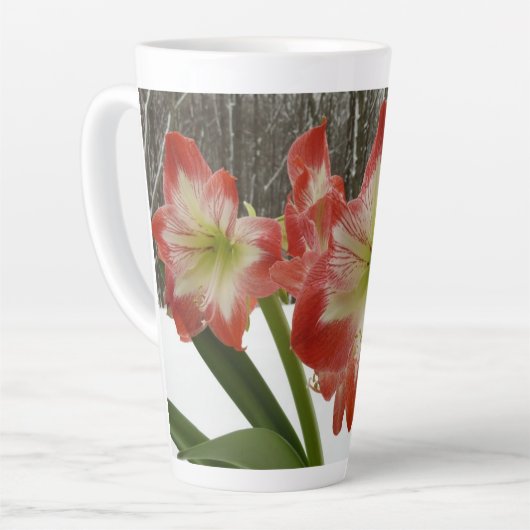 Amaryllis in Snow Red Holiday Winter Floral Latte Mok (Linkerhoek)
