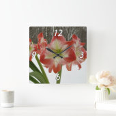 Amaryllis in Snow Red Holiday Winter Floral Vierkante Klok (Huis)