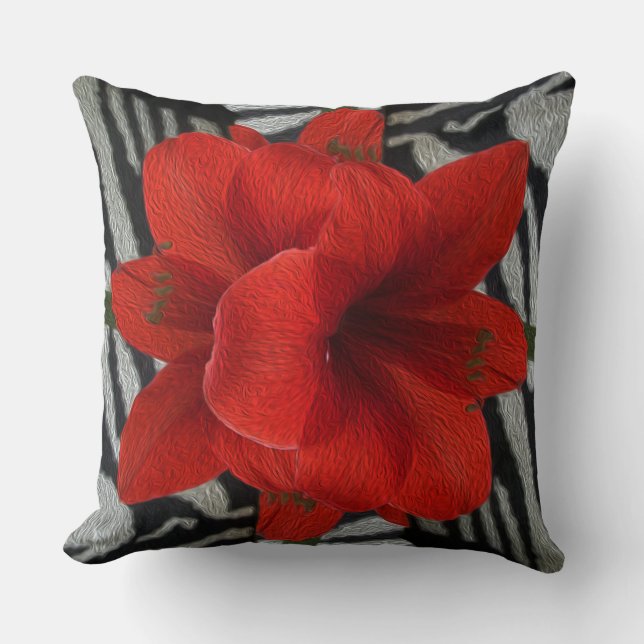 Amaryllis on Zebra Print Floral Graphic Pillow Kussen (Voorkant)