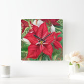 Amaryllis Poinsettia Hybrid AI Art Vierkante Klok (Huis)