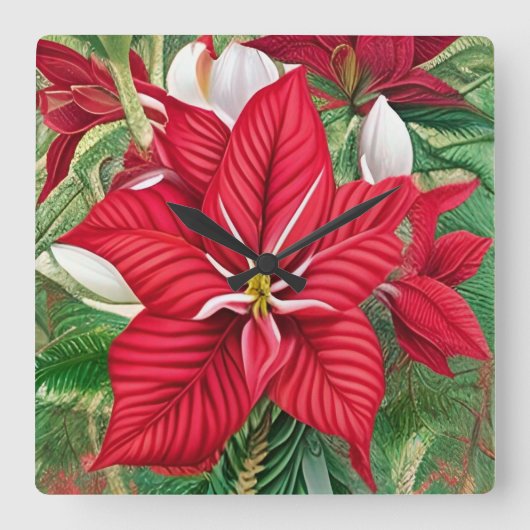 Amaryllis Poinsettia Hybrid AI Art Vierkante Klok (Voorkant)