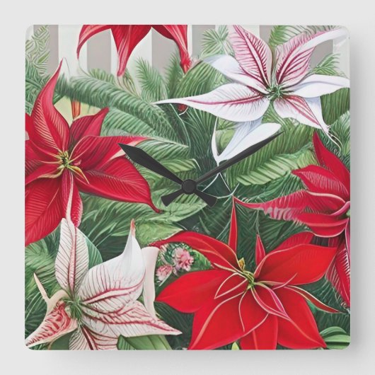 Amaryllis Poinsettia Hybrid AI Art Vierkante Klok (Voorkant)