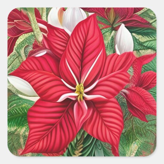 Amaryllis Poinsettia Hybrid AI Art Vierkante Sticker (Voorkant)