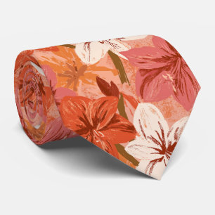 Amaryllis Print Bruid Vader Strand Trouwen Stropdas