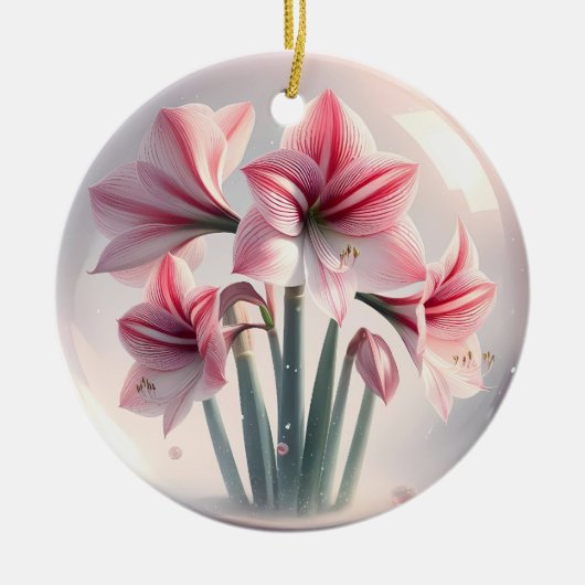Amaryllis Roze Witte bloemen Keramisch Ornament (Voorkant)