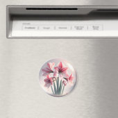 Amaryllis Roze Witte bloemen Magneet (Insitu (Vaatwasser))
