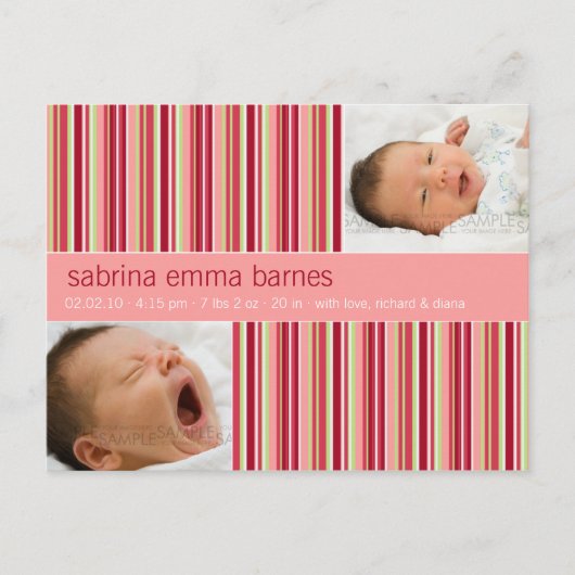 Amaryllis Stripes Pink · Aankondiging van de Baby (Voorkant)