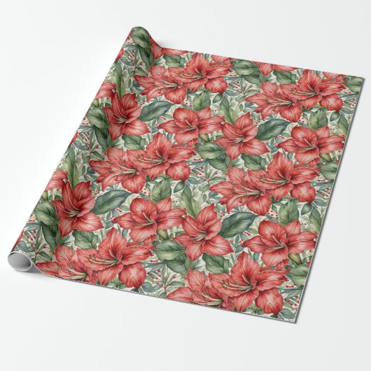 Amaryllis Winter Holiday Cadeaupapier (Uitgerold)