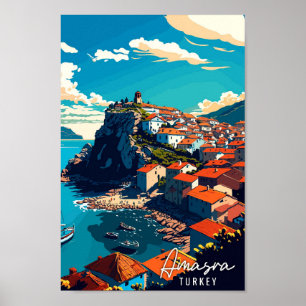 Amasra Turkije vintage reisillustratie Poster