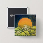 AMATERASU, SUN GODDESS, geel groen zwart Vierkante Button 5,1 Cm (Voorkant /achterkant)