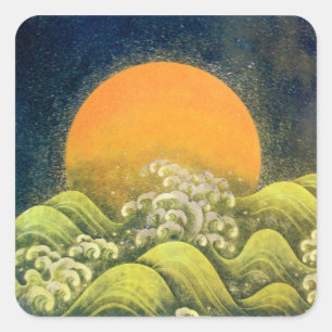 AMATERASU, SUN GODDESS, geel zwart Vierkante Sticker