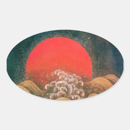 AMATERASU, SUN GODDESS, rood, zwart, bruin Ovale Sticker (Voorkant)