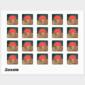 AMATERASU, SUN GODDESS, rood, zwart, bruin Vierkante Sticker (Vel)