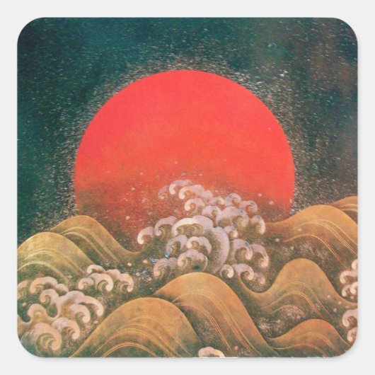 AMATERASU, SUN GODDESS, rood, zwart, bruin Vierkante Sticker (Voorkant)