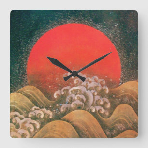 AMATERASU, SUN GODDESS-rood, zwart Vierkante Klok