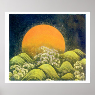 AMATERASU, ZONNEGODIN, geel groen zwart wit Poster