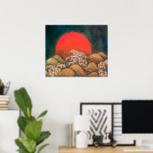 AMATERASU, ZONNEGODIN, rood zwart bruin Poster (Thuiskantoor)