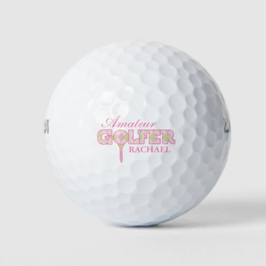 Amateur golfer roze gepersonaliseerde golfballen (Voorkant)