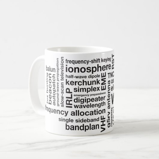 Amateur Ham Radio Wordcloud Mok met Callsign (Voorkant links)